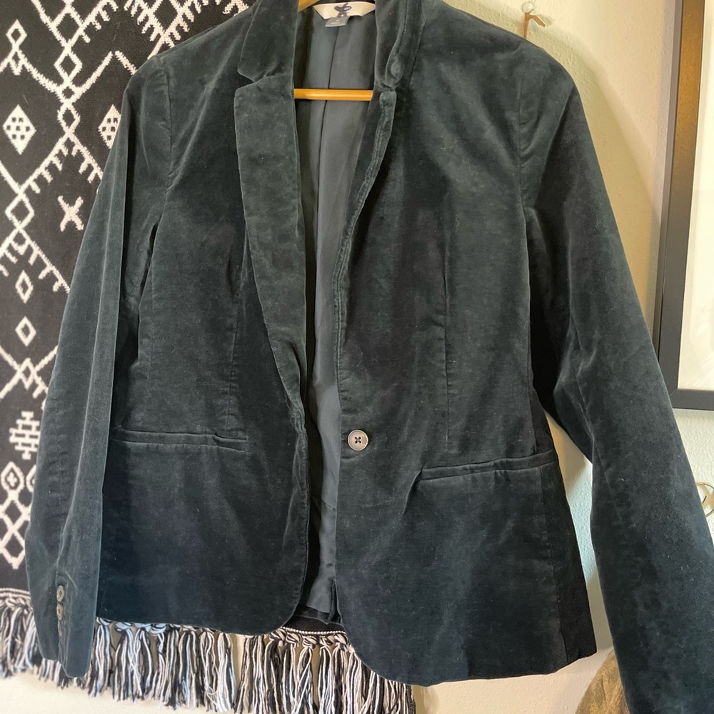 Gray/Blue Velvet Blazer with one button closure